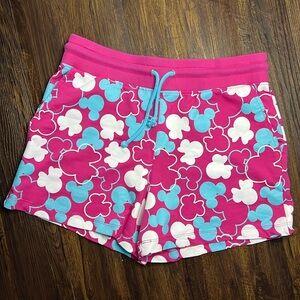NWOT Disney Land Pink Mickey and Minnie Mouse Bow Drawstring Shorts Size Small